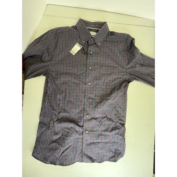 NWT Hickey Freeman Cotton Button Front Shirt Blue Red Plaid Sz Small Long Sleeve - Picture 7 of 14
